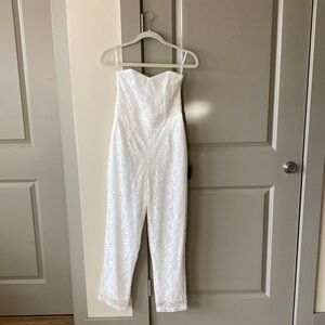 Lulu's Strapless White Lace Jumpsuit